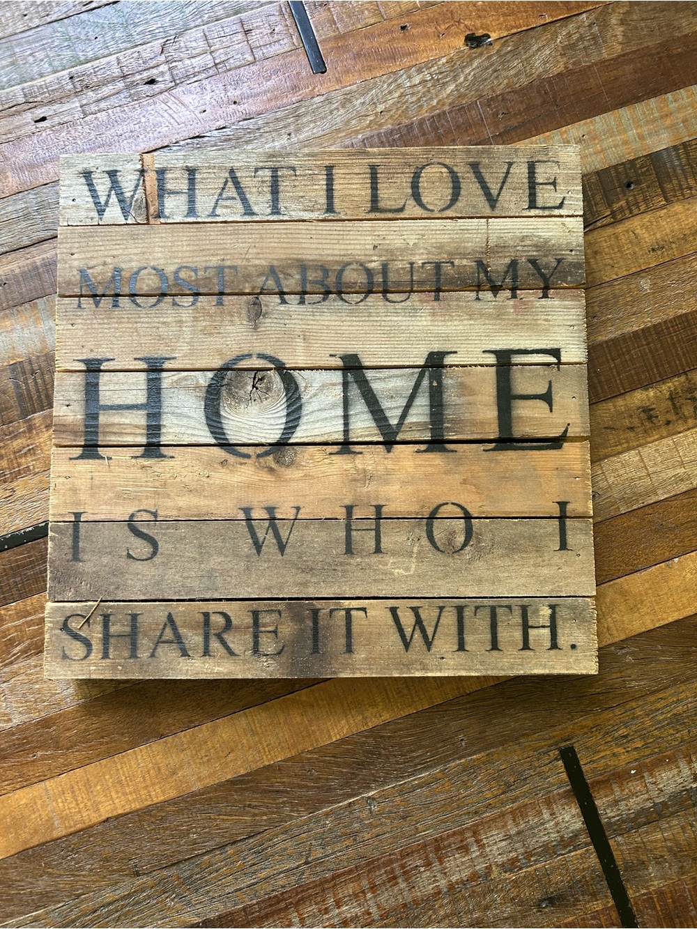 ‘What I Love Most About My Home 14x14 Reclaimed Wood Sign